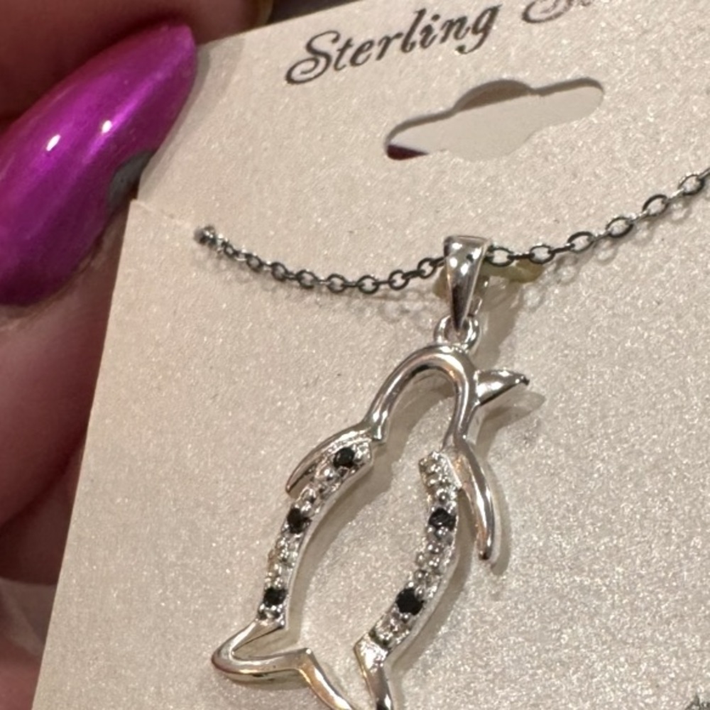 Sterling Silver Penguin Pendant Necklace with CZ Stones